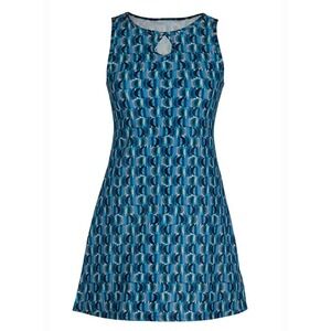 Nuu Muu Keyhole Dress Size Large Blue Geometric Athletic Stretch Casual Active